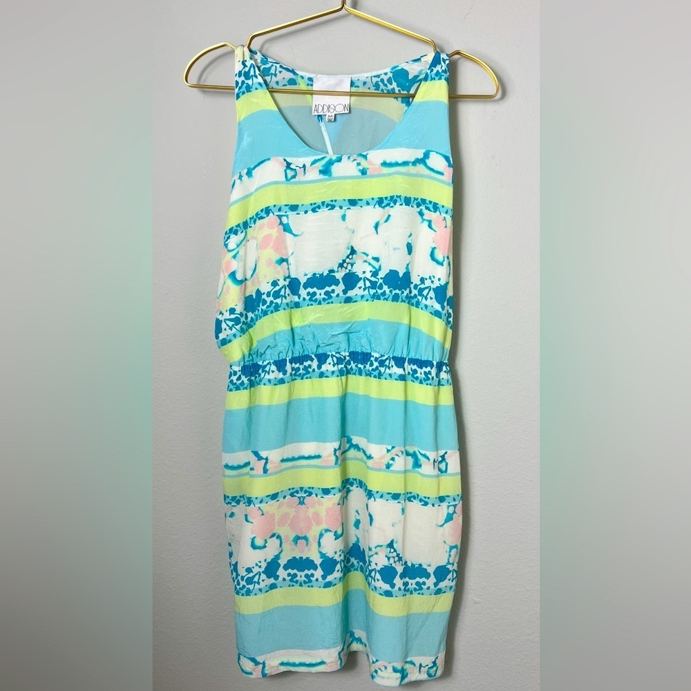 EUC ADDISON Silk Sleeveless Cut Out Back Dress In Pastel Watercolor Print, Sz M